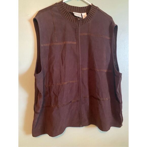 Napa Valley Vintage Patchwork Faux Leather Sweater Vest Brown Vegan 2X - Picture 2 of 5
